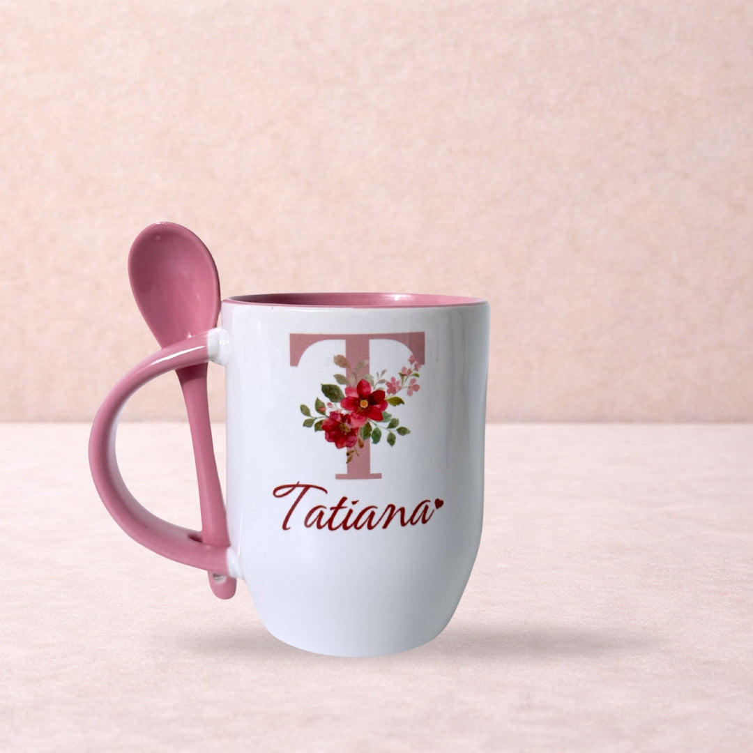 Taza con Inicial y Flores